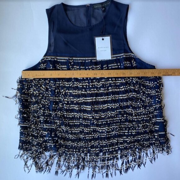 NWT Endless Rose Navy & Yellow Fringed Tiered Tank Top L - Picture 4 of 9